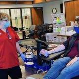 Rep. Angie Craig donating blood to the American Red Cross (05/08/20)
