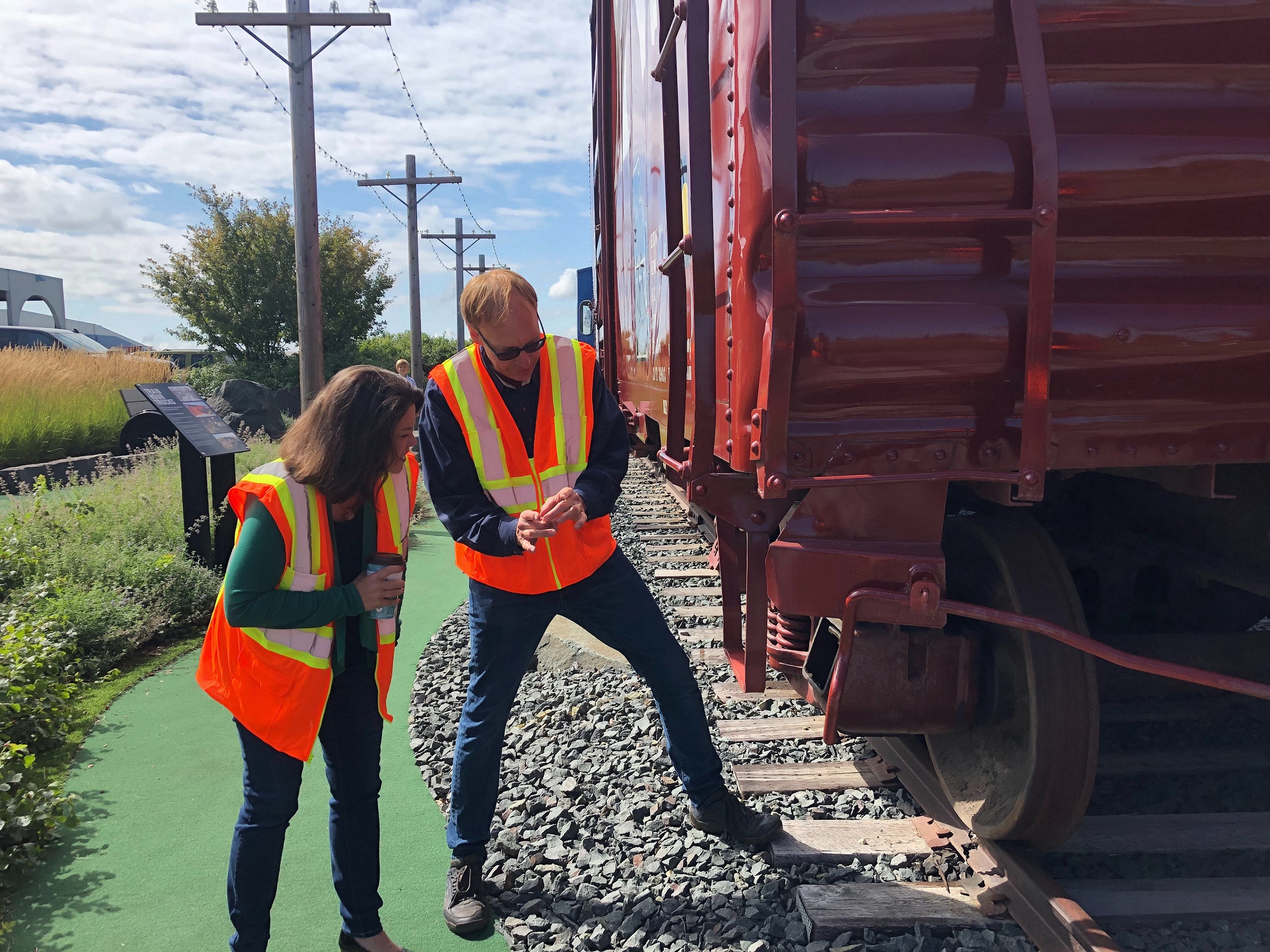 Rep. Craig inspecting rail freight car