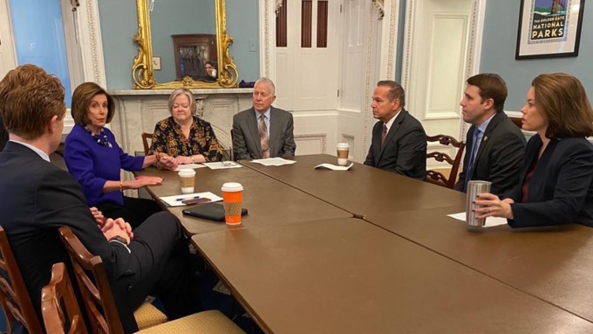 Rep. Angie Craig, Speaker Pelosi, LGBT Equality Caucus Colleagues with Judy and Dennis Shepard; February 13, 2020